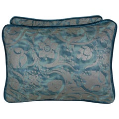 Persepolis Patterned Blue Fortuny Pillows, Pair