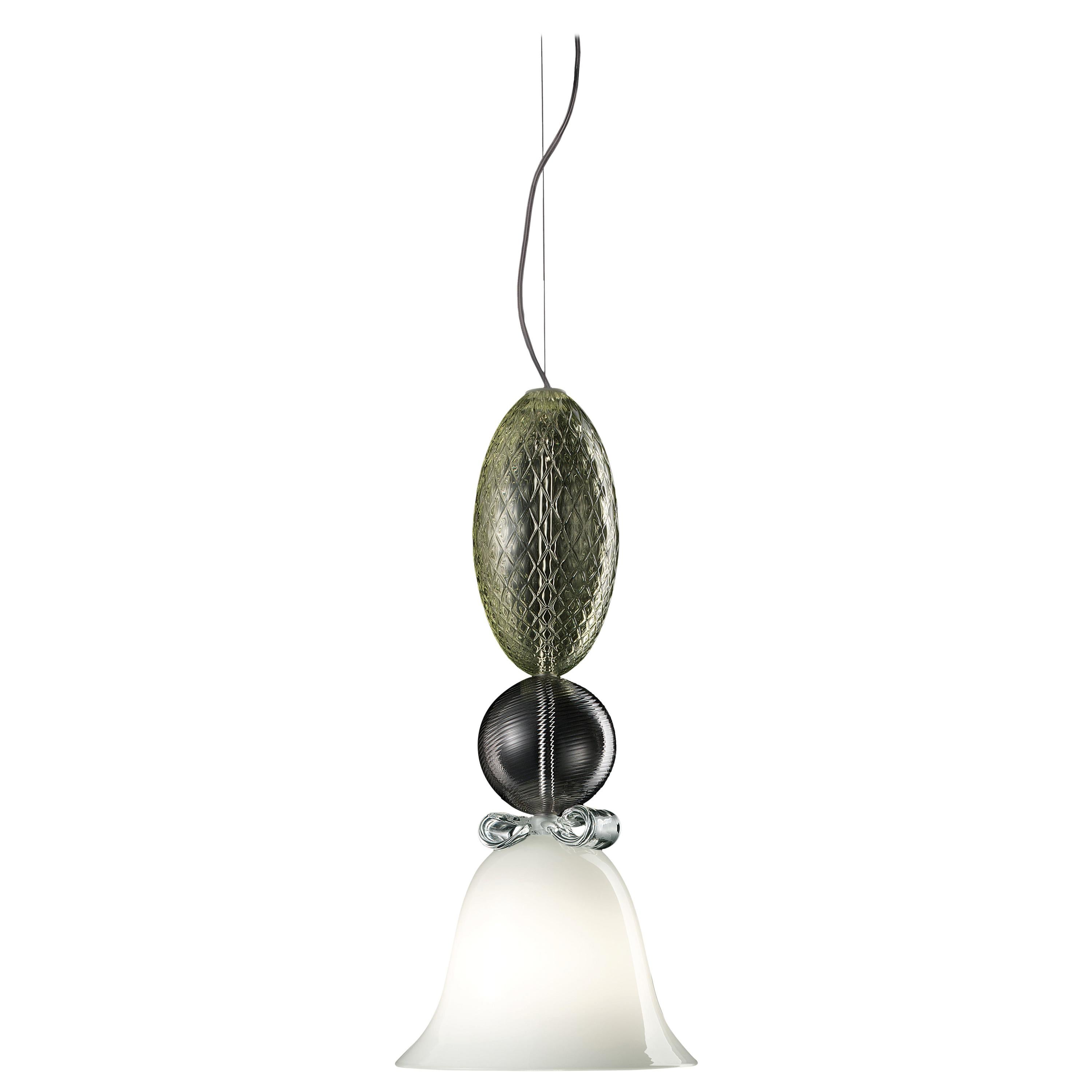 Multi (White / Crystal / Grey / Liquid Citron_WQ) Perseus 7310 Suspension Lamp in Glass, by Marcel Wanders
