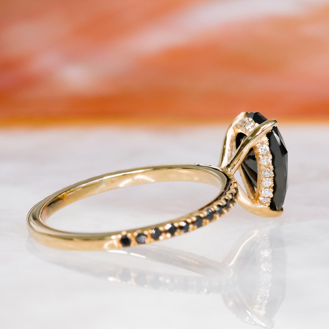-Total Carat Weight: 2.20 Carats
-14K Yellow Gold
-Size: Resizable

Notes:
- All diamonds are natural, earth-mined diamonds that were suitable for Color Enhancement into Fancy Black color.
- All Jewelry are made to order hence any size and gold