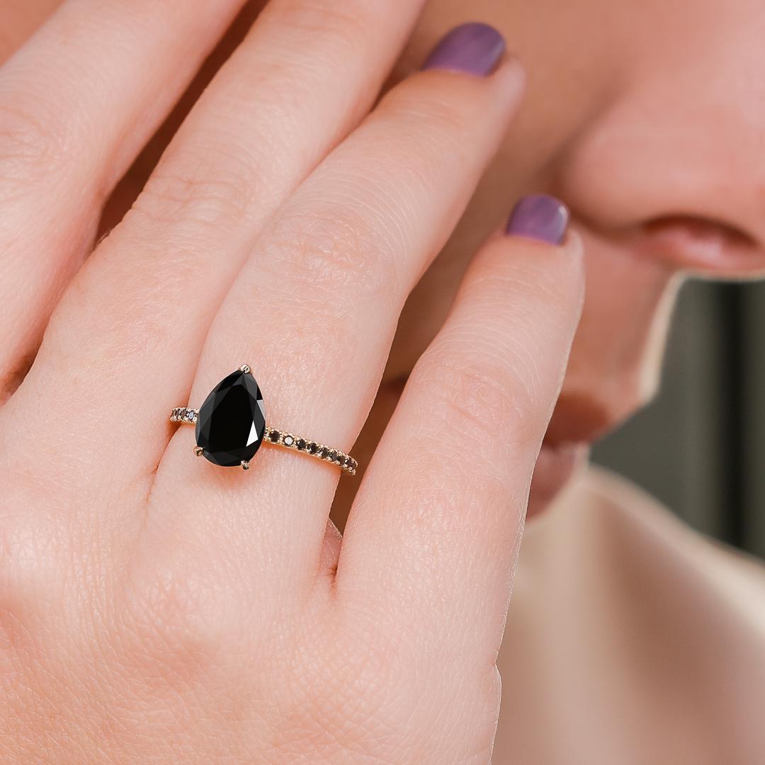 Perseus Unique Natural Black Diamond Pear Engagement Ring - 2.20 Ct For Sale 1