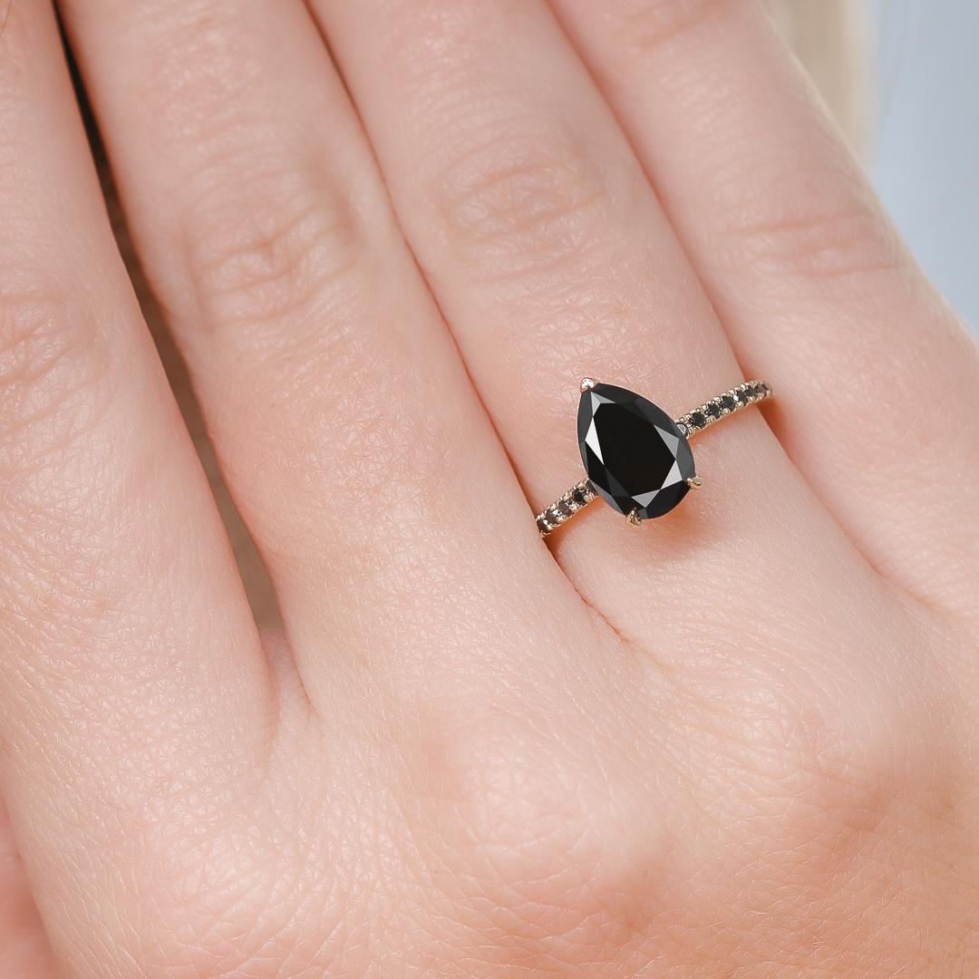 Perseus Unique Natural Black Diamond Pear Engagement Ring - 2.20 Ct For Sale 2