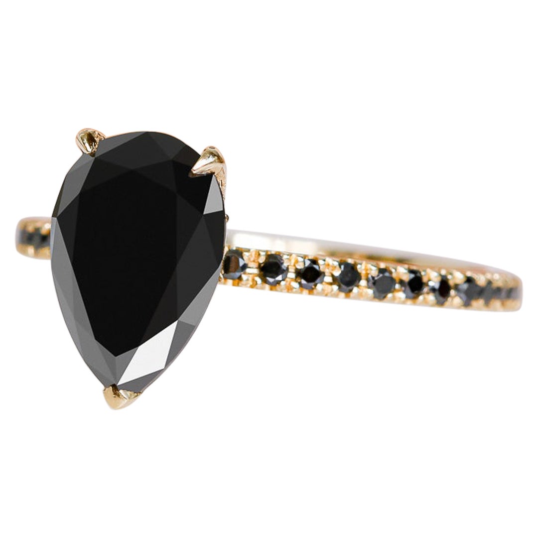 Perseus Einzigartiger natürlicher schwarzer Diamant-Perlen-Verlobungsring - 2,20 Karat im Angebot
