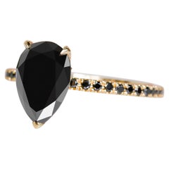 Perseus Unique Natural Black Diamond Pear Engagement Ring - 2.20 Ct