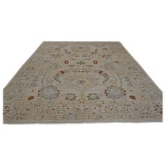 Persia Sultanabad Wool 8x10 Ivory, Tan, Green & Red Handmade Area Rug