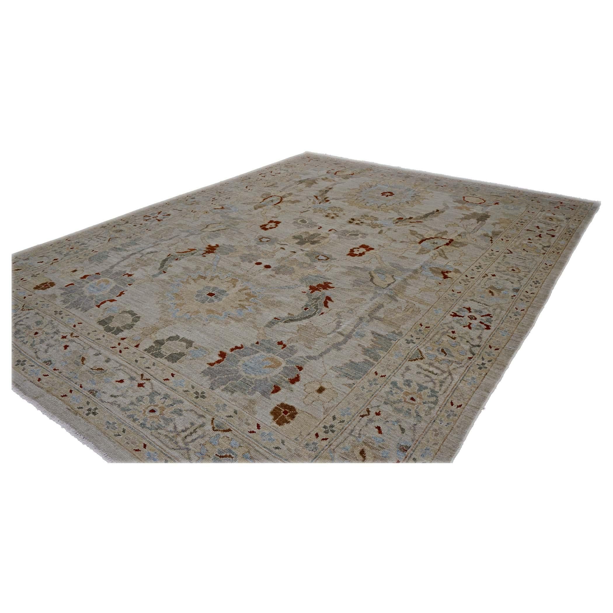 Persia Sultanabad Wool 8x10 Ivory, Tan, Green & Red Handmade Area Rug (Persisch) im Angebot
