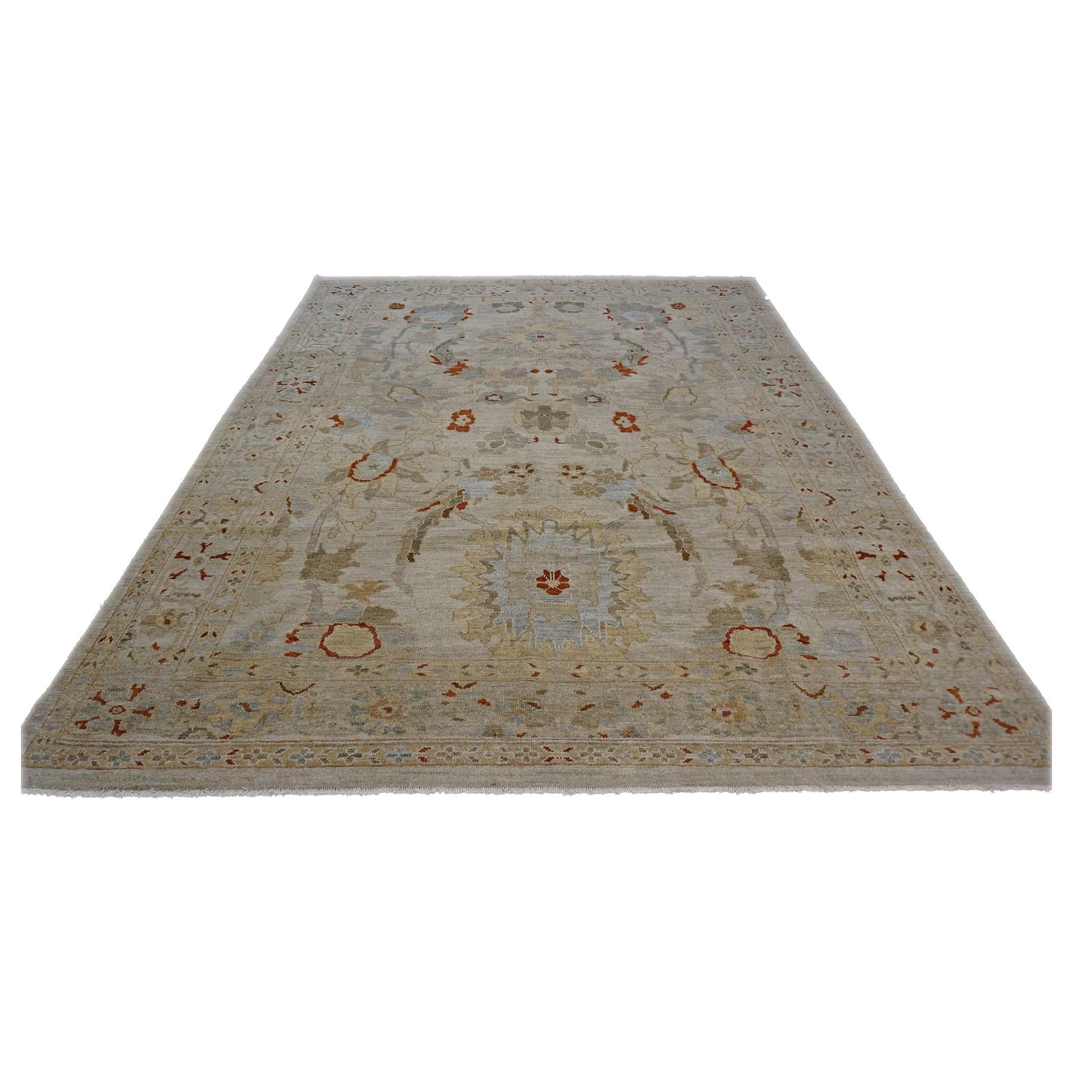 Persia Sultanabad Rugs in lana 8x10 avorio, marrone, verde e rosso fatto a mano In condizioni ottime in vendita a Houston, TX