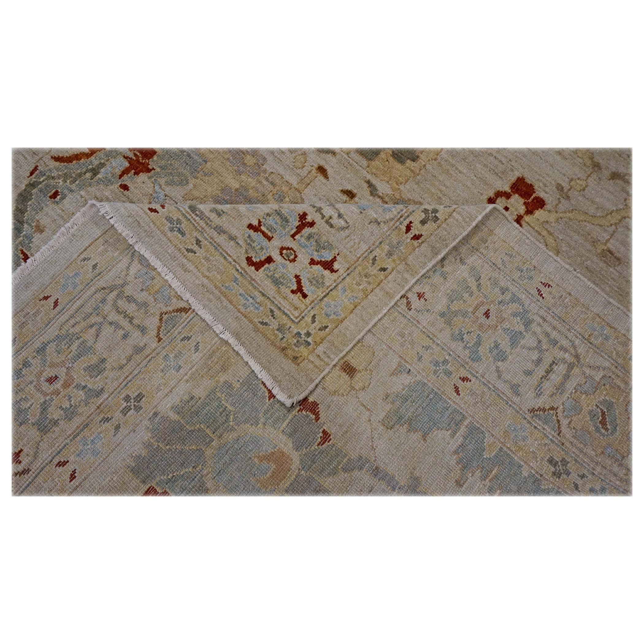 Lana Persia Sultanabad Rugs in lana 8x10 avorio, marrone, verde e rosso fatto a mano in vendita