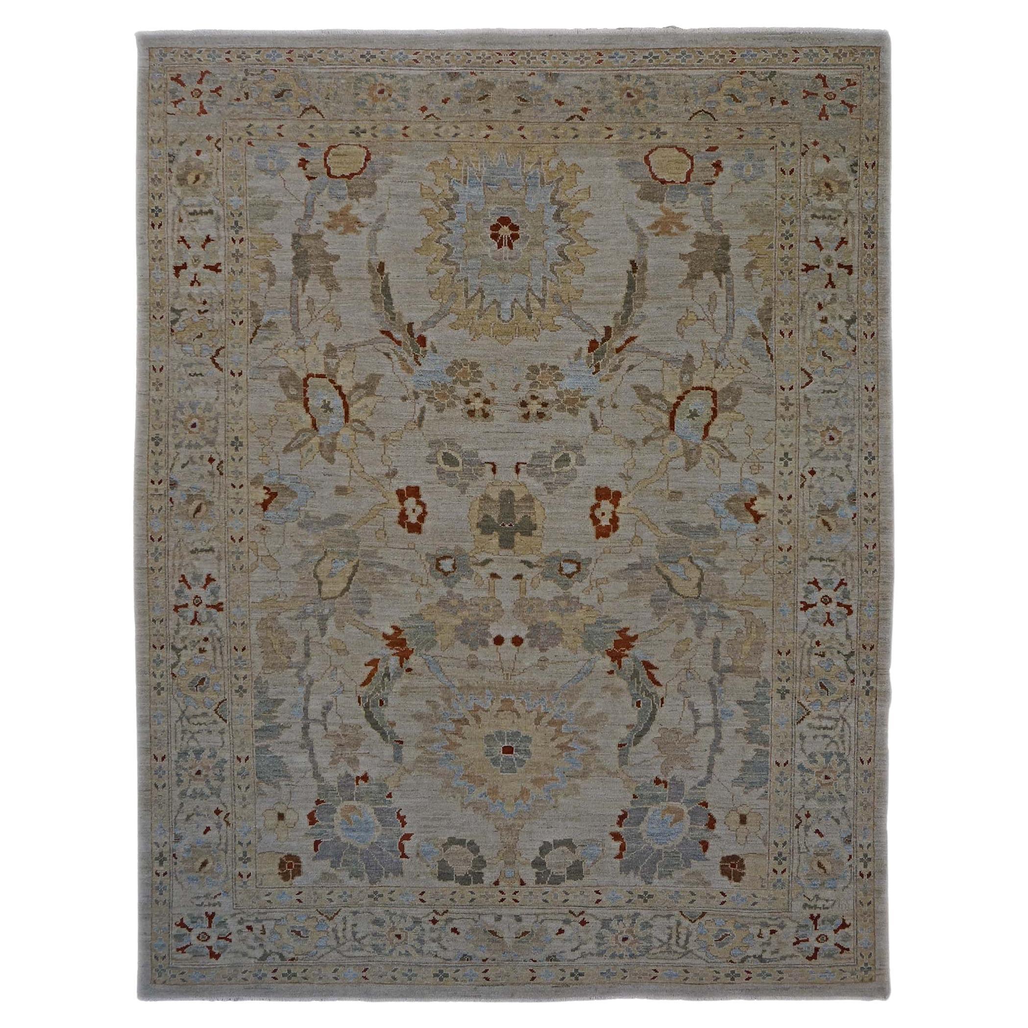 Persia Sultanabad Wool 8x10 Ivory, Tan, Green & Red Handmade Area Rug