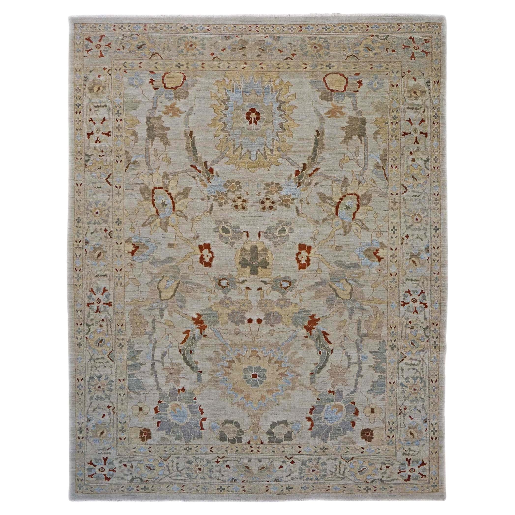 Persia Sultanabad Rugs in lana 8x10 avorio, marrone, verde e rosso fatto a mano in vendita