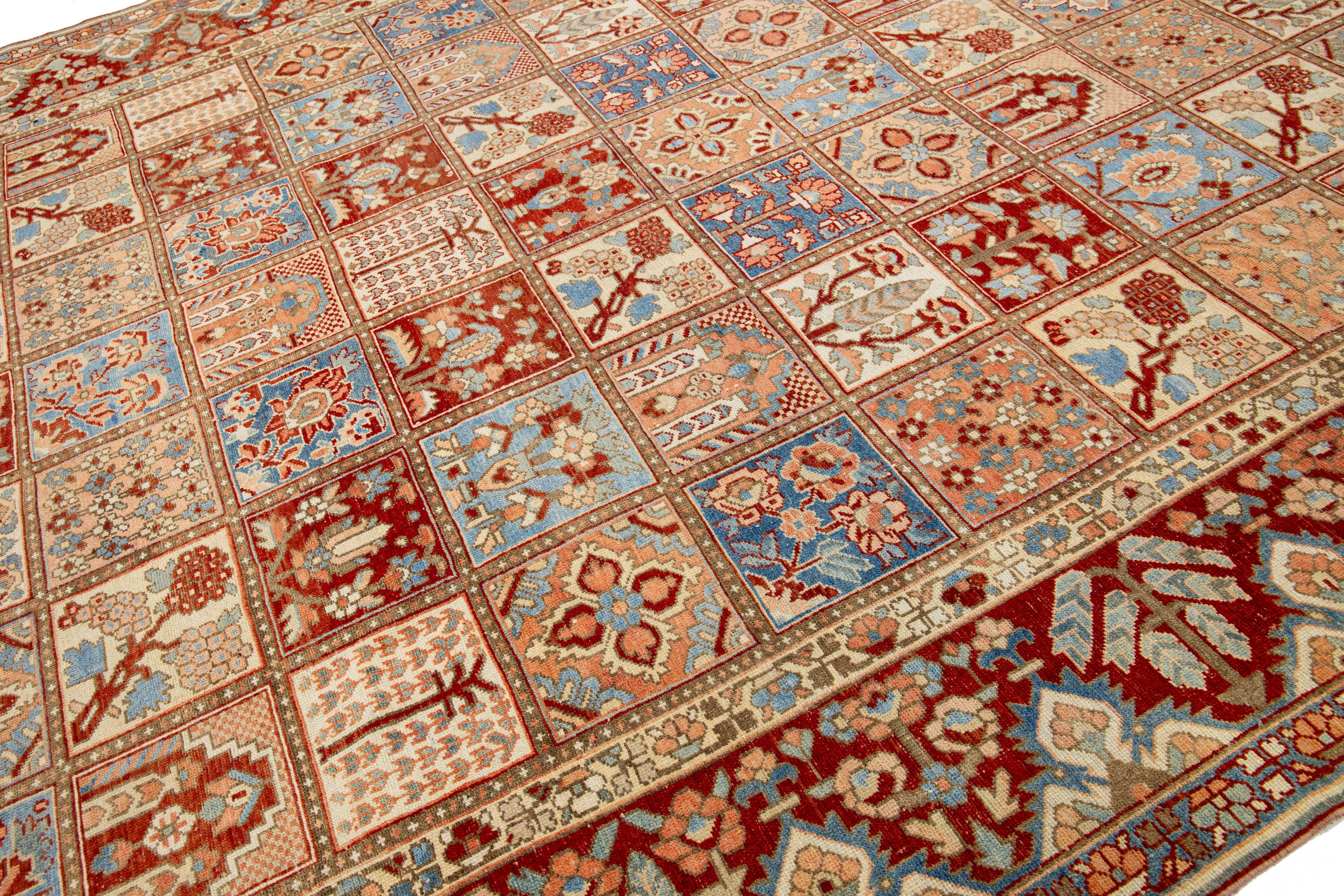 Hand-Knotted Persian 1920s Bakhtiari Multicolor Wool Rug With Allover Pattern For Sale