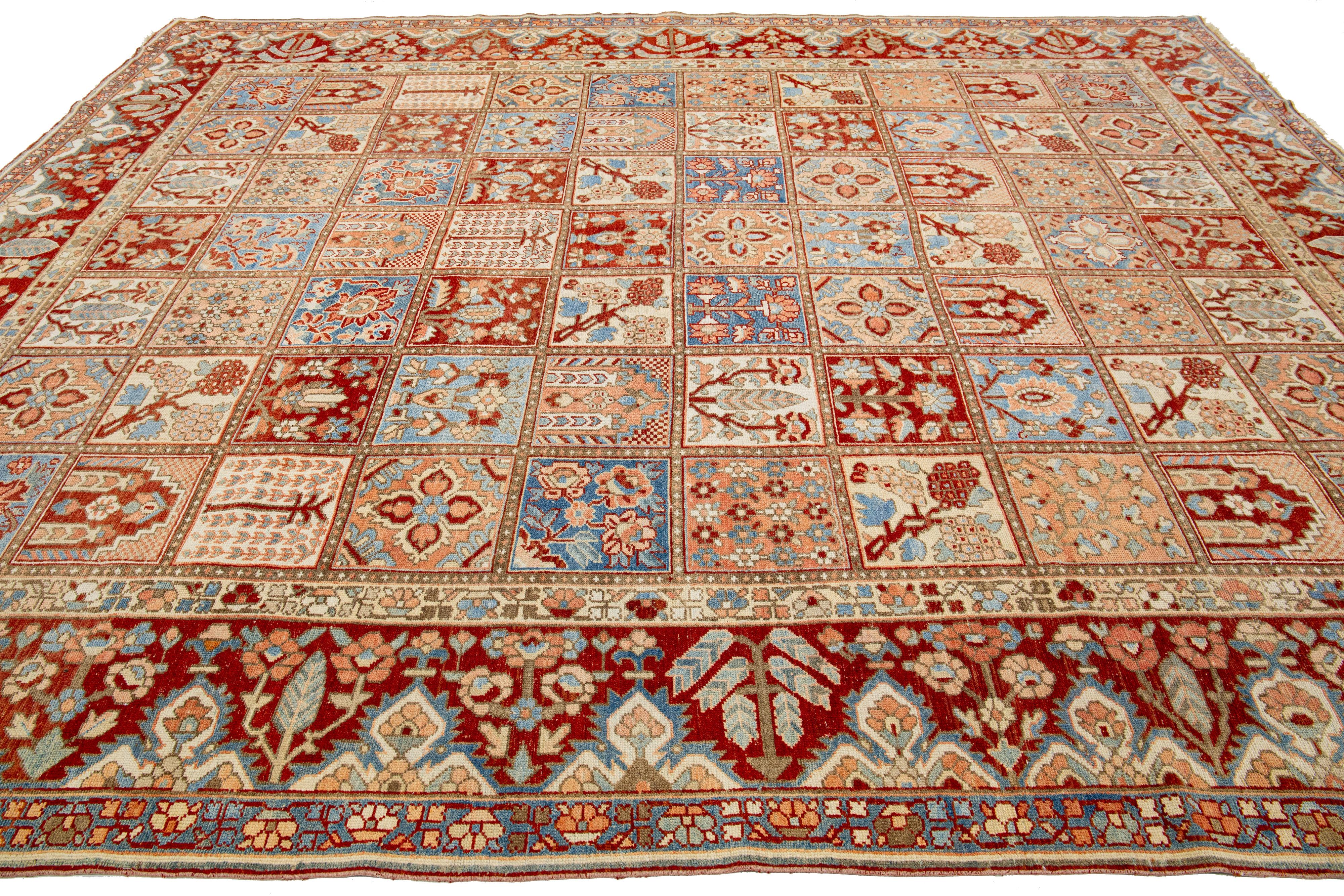 Persian 1920s Bakhtiari Multicolor Wool Rug With Allover Pattern In Good Condition For Sale In Norwalk, CT