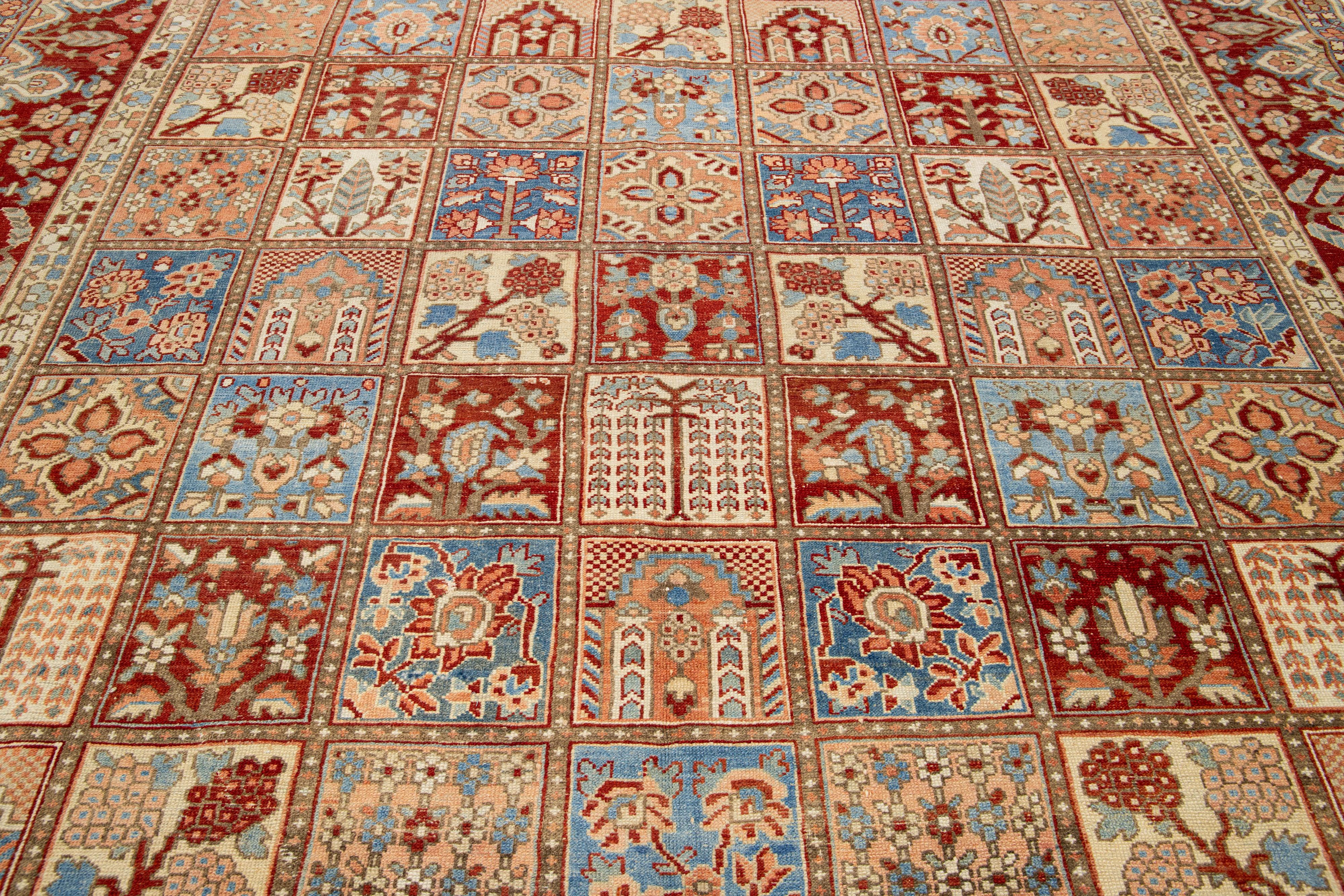 Persian 1920s Bakhtiari Multicolor Wool Rug With Allover Pattern For Sale 1