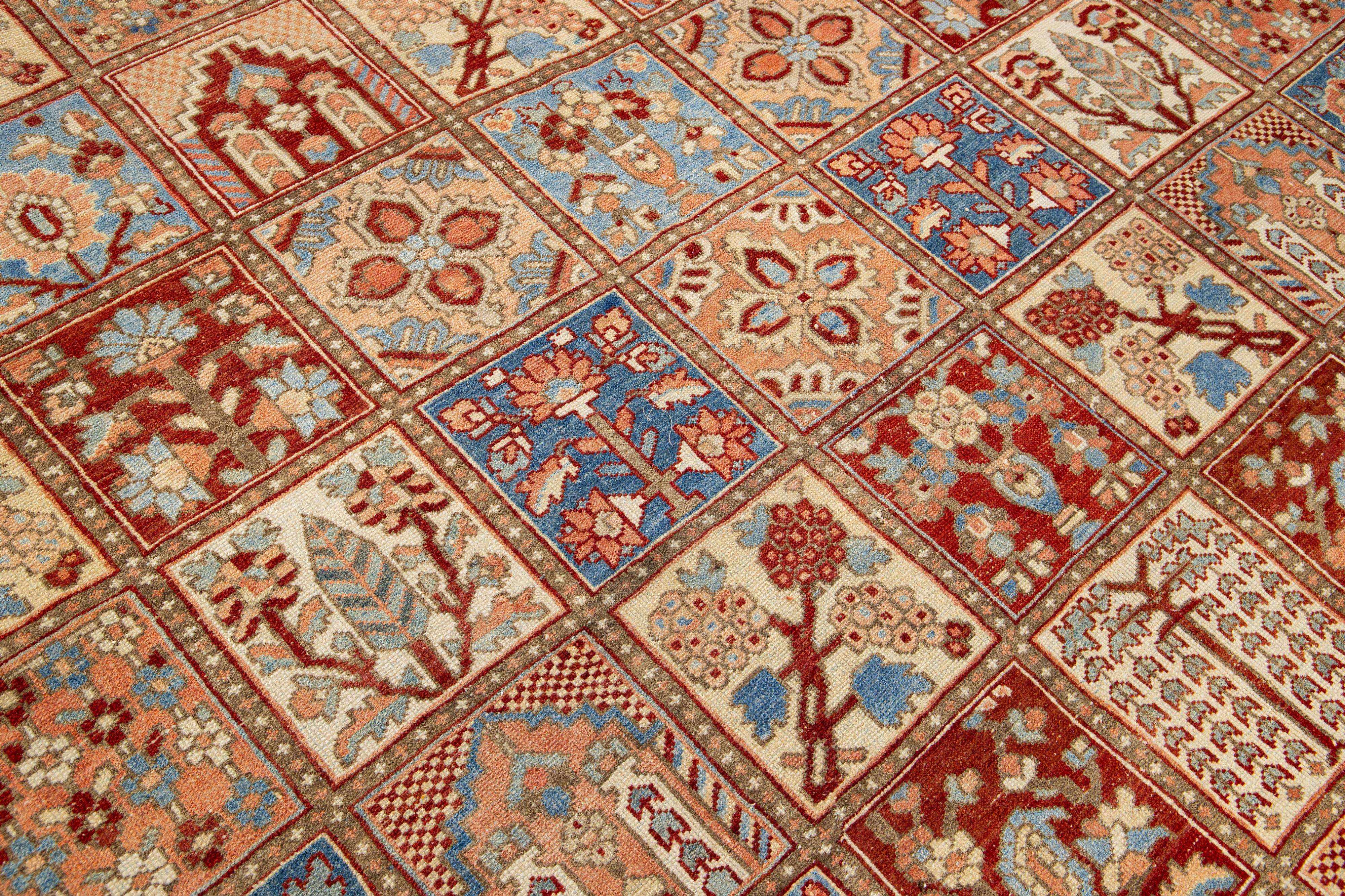 Persische 1920er Bachtiari Multicolor Wollteppich mit Allover-Muster im Angebot 1