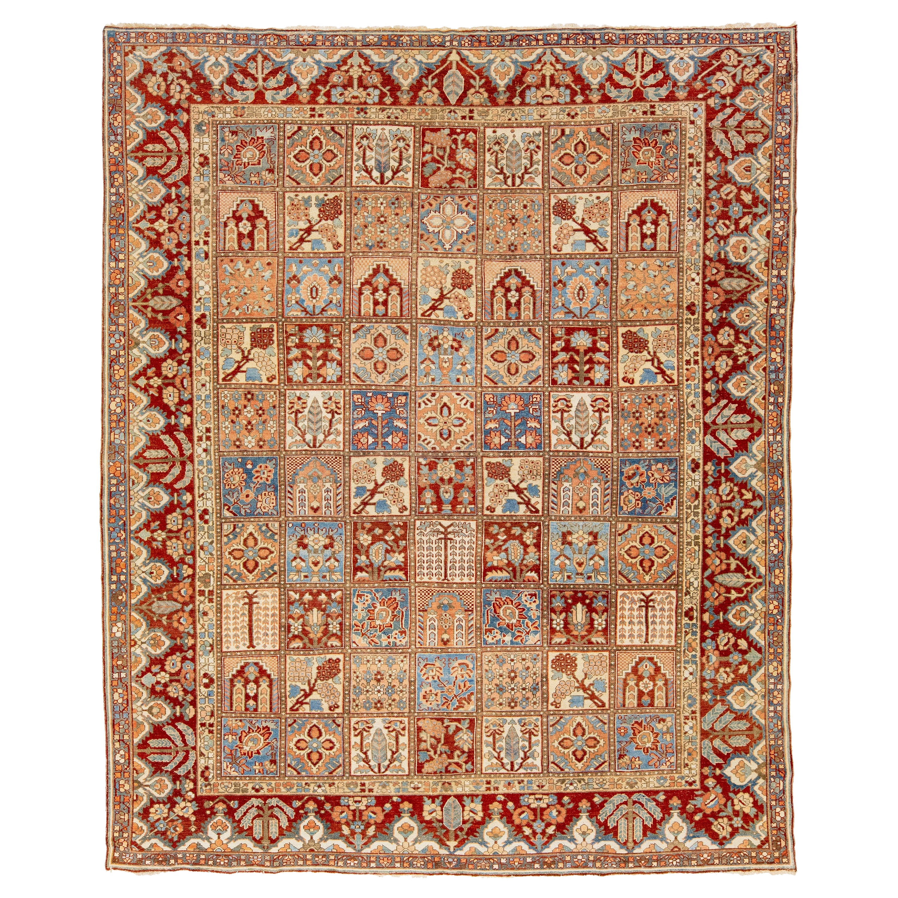 Tapis persan Bakhtiari des années 1920 en laine multicolore avec motif sur toute la surface