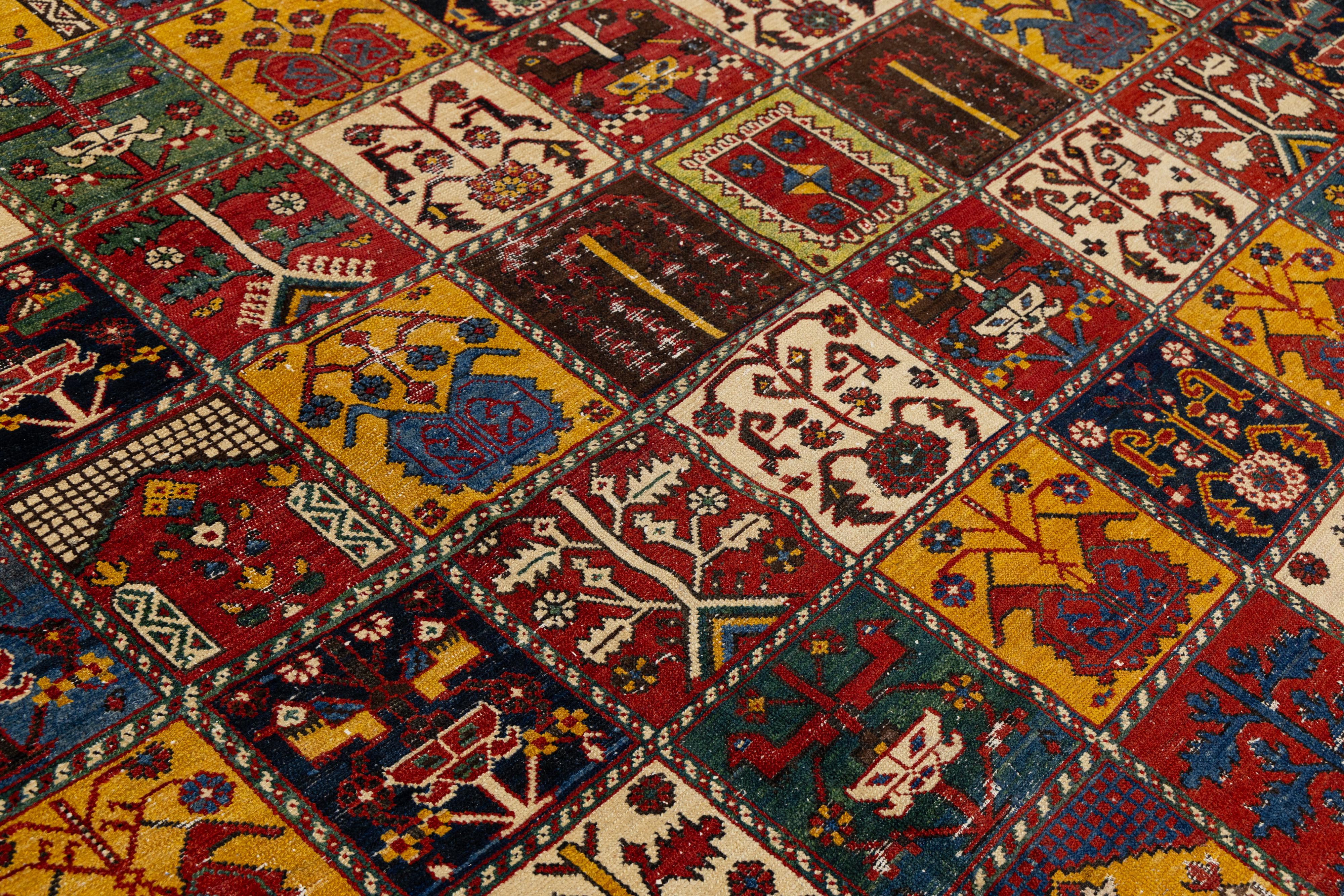Persian 1920s Bakhtiari Red Wool Rug With Allover Pattern In 14 x 20 For Sale 4