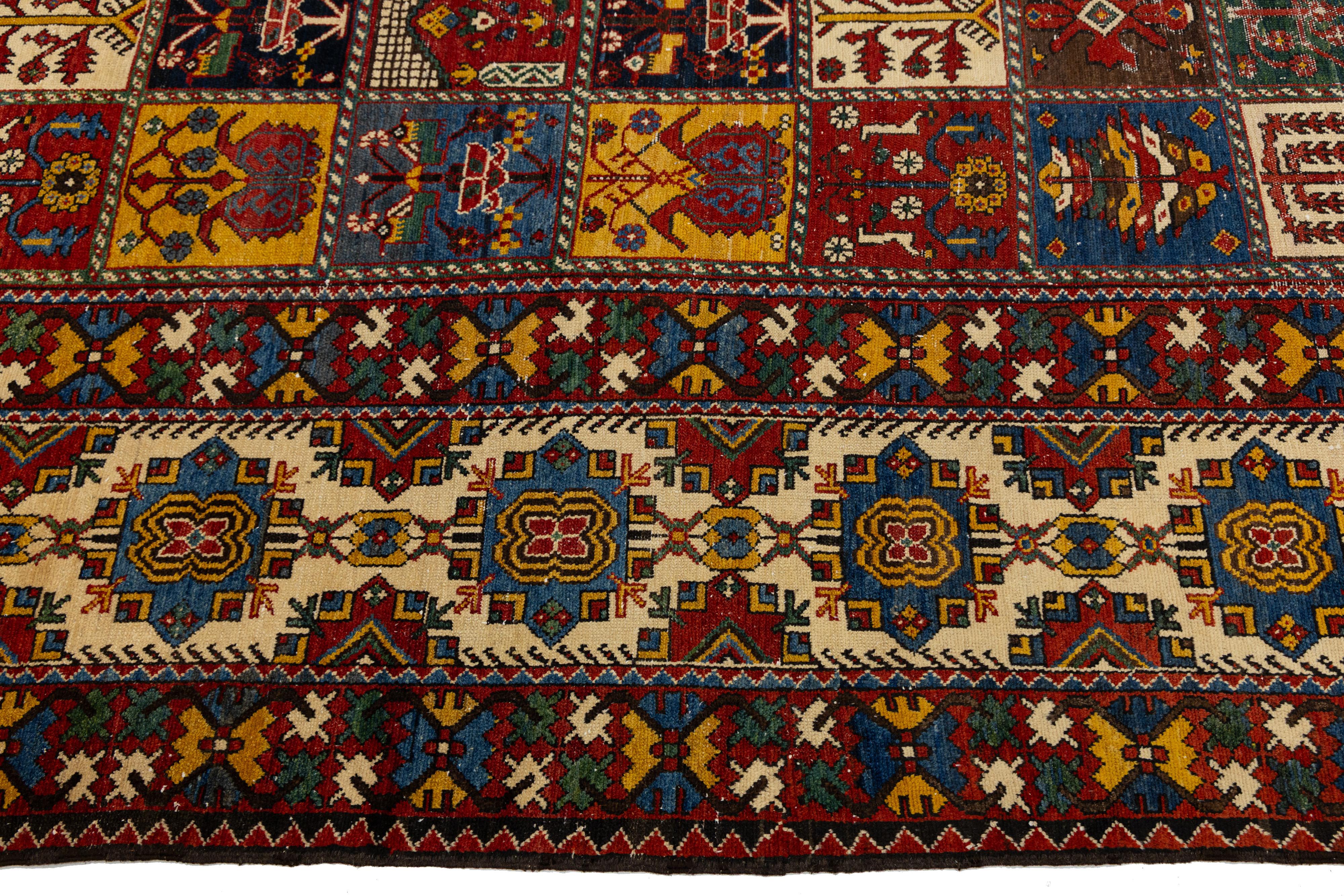 Persian 1920s Bakhtiari Red Wool Rug With Allover Pattern In 14 x 20 For Sale 5