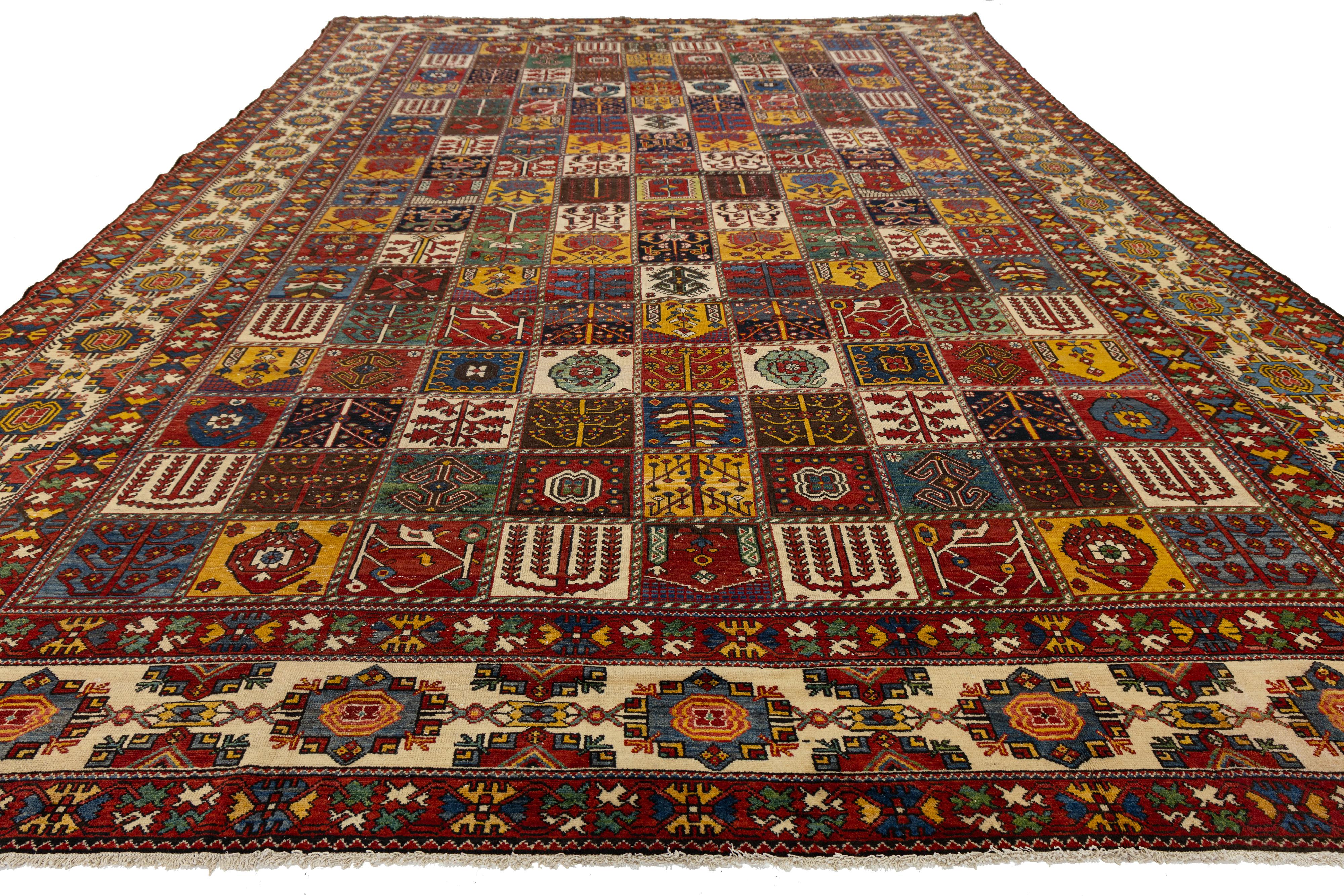 Persian 1920s Bakhtiari Red Wool Rug With Allover Pattern In 14 x 20 For Sale 6