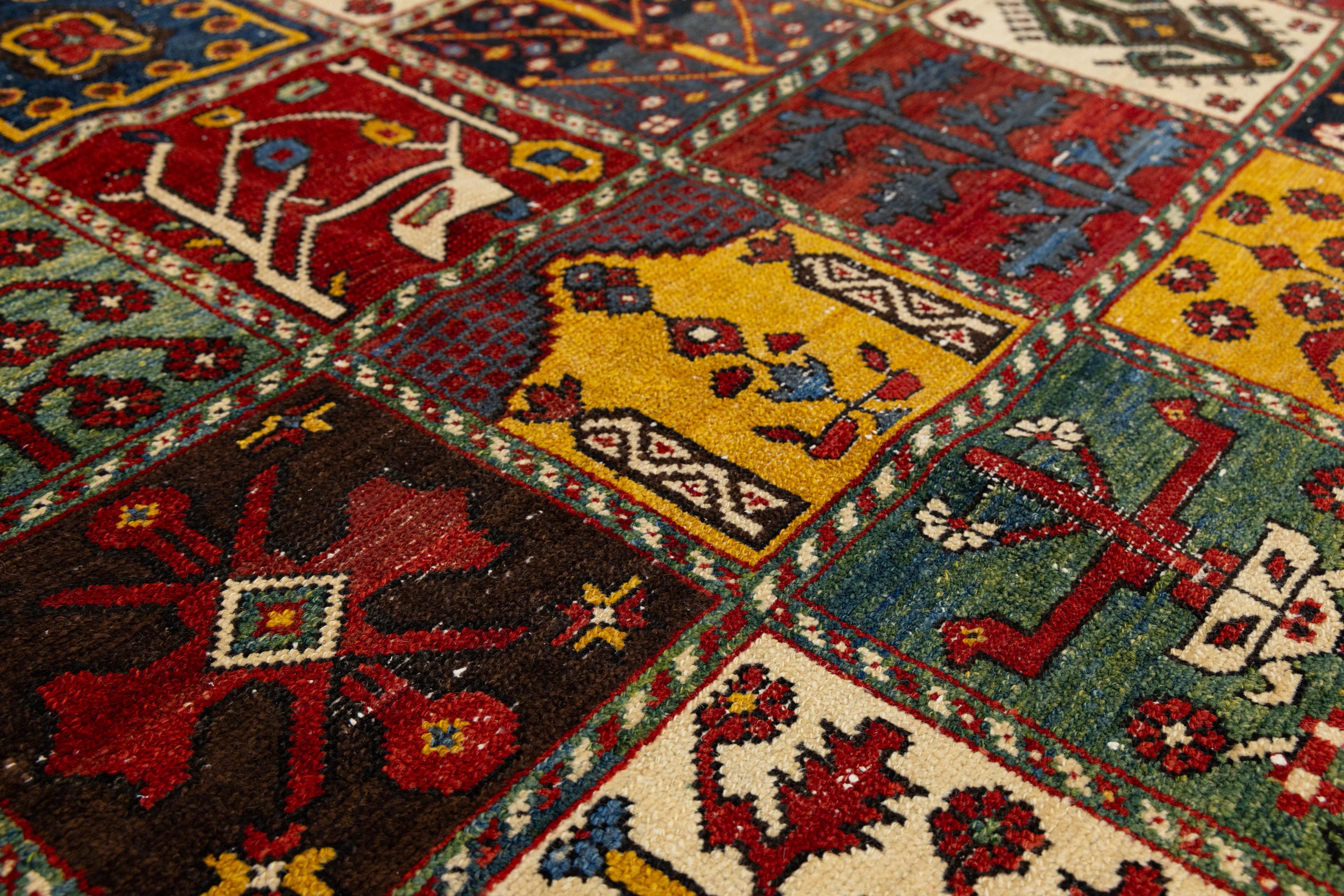 Hand-Knotted Persian 1920s Bakhtiari Red Wool Rug With Allover Pattern In 14 x 20 For Sale