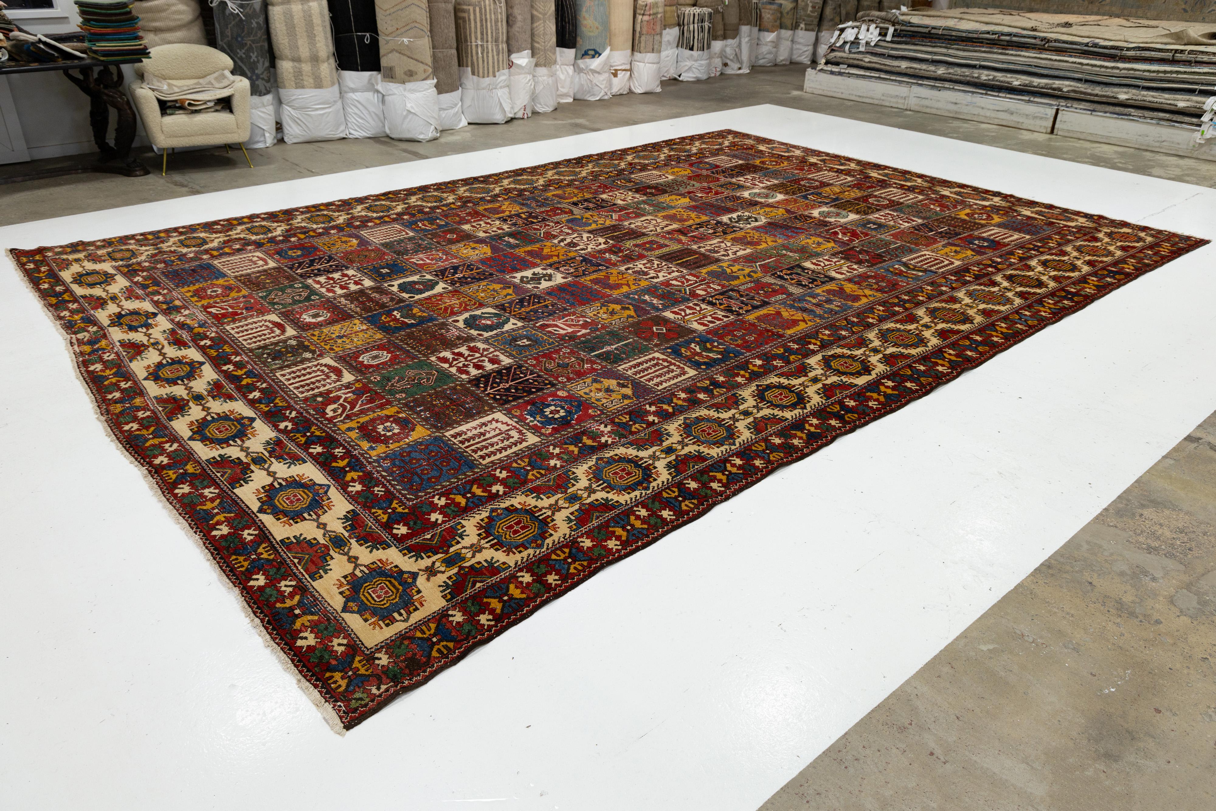 Persian 1920s Bakhtiari Red Wool Rug With Allover Pattern In 14 x 20 In Excellent Condition For Sale In Norwalk, CT