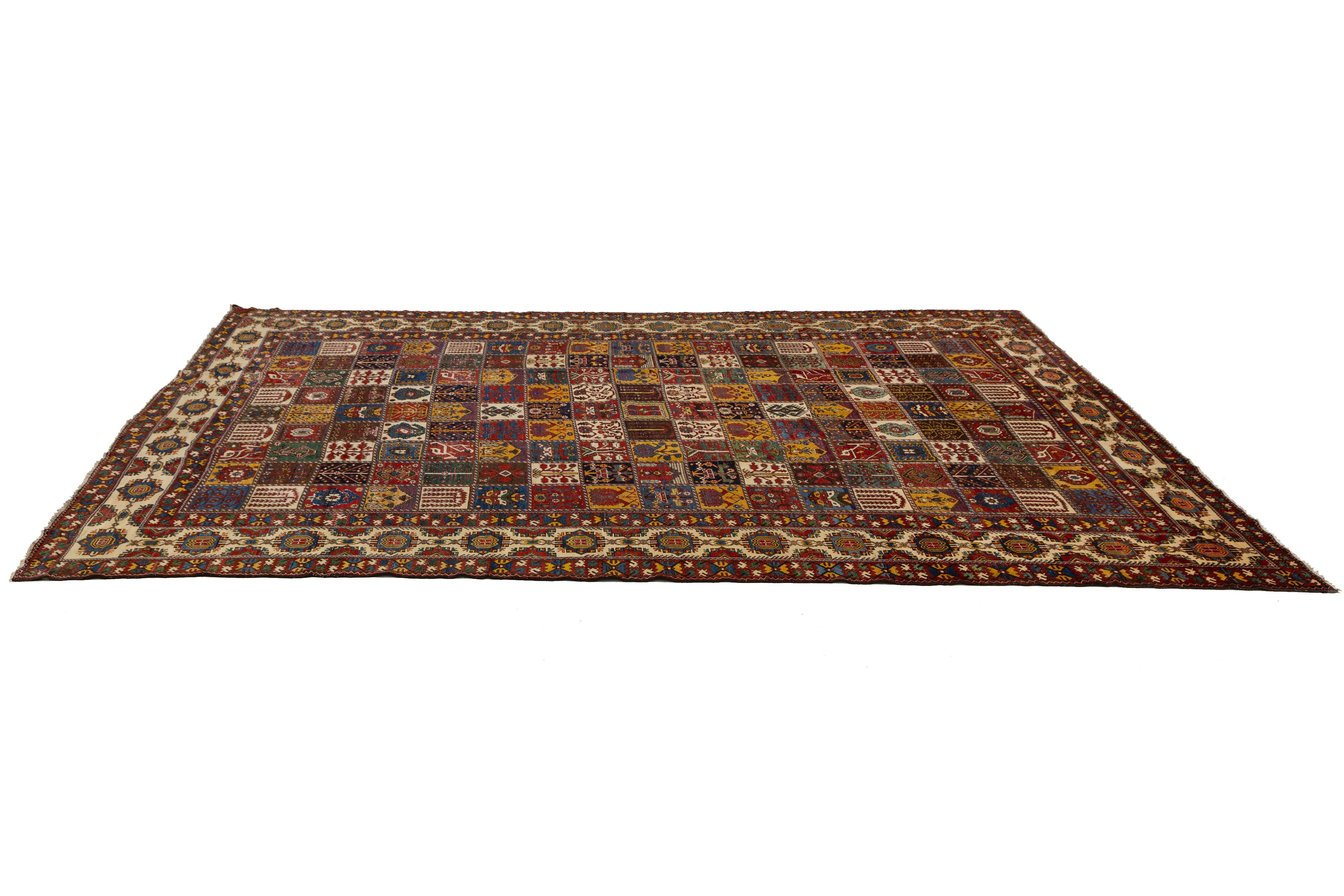 Persian 1920s Bakhtiari Red Wool Rug With Allover Pattern In 14 x 20 For Sale 1