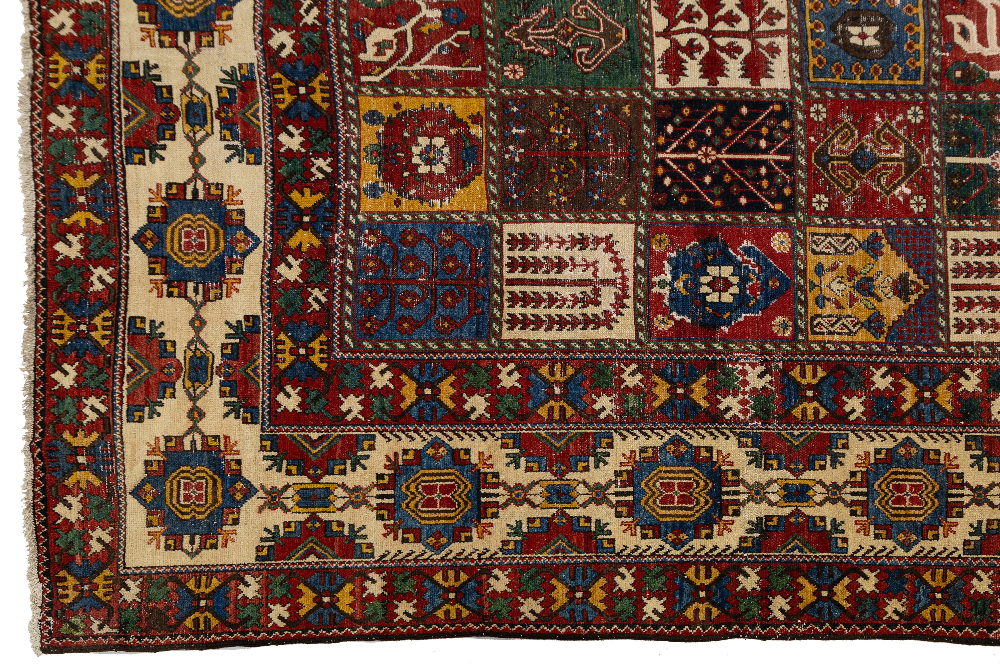 Persian 1920s Bakhtiari Red Wool Rug With Allover Pattern In 14 x 20 For Sale 2