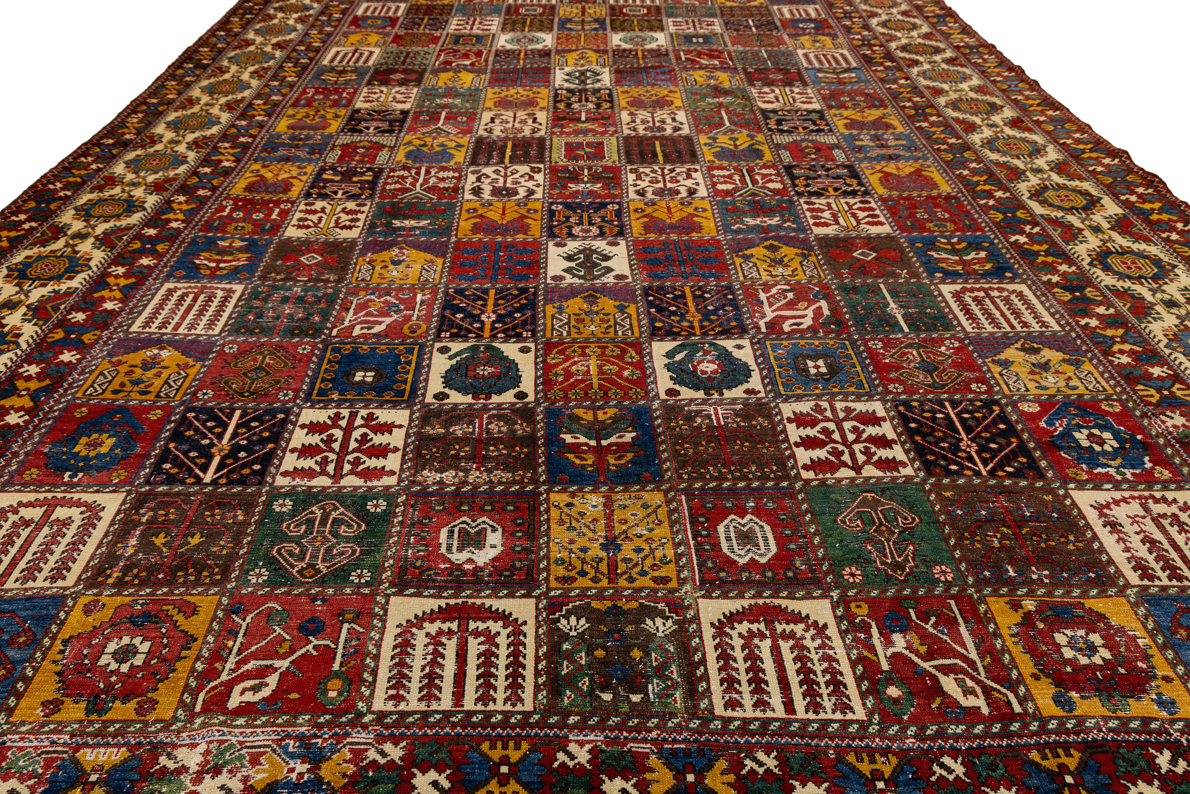 Persian 1920s Bakhtiari Red Wool Rug With Allover Pattern In 14 x 20 For Sale 3