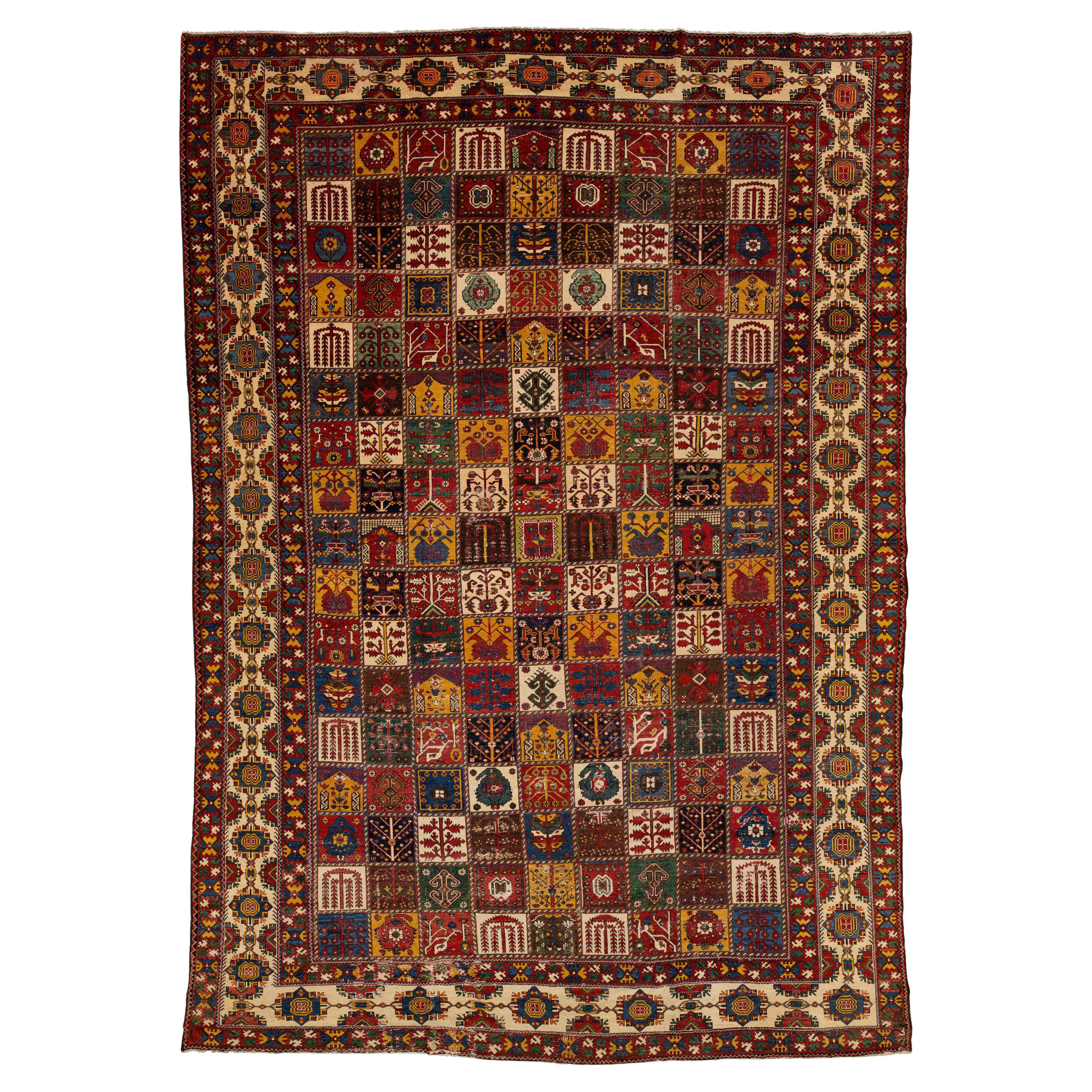 Persian 1920s Bakhtiari Red Wool Rug With Allover Pattern In 14 x 20 For Sale