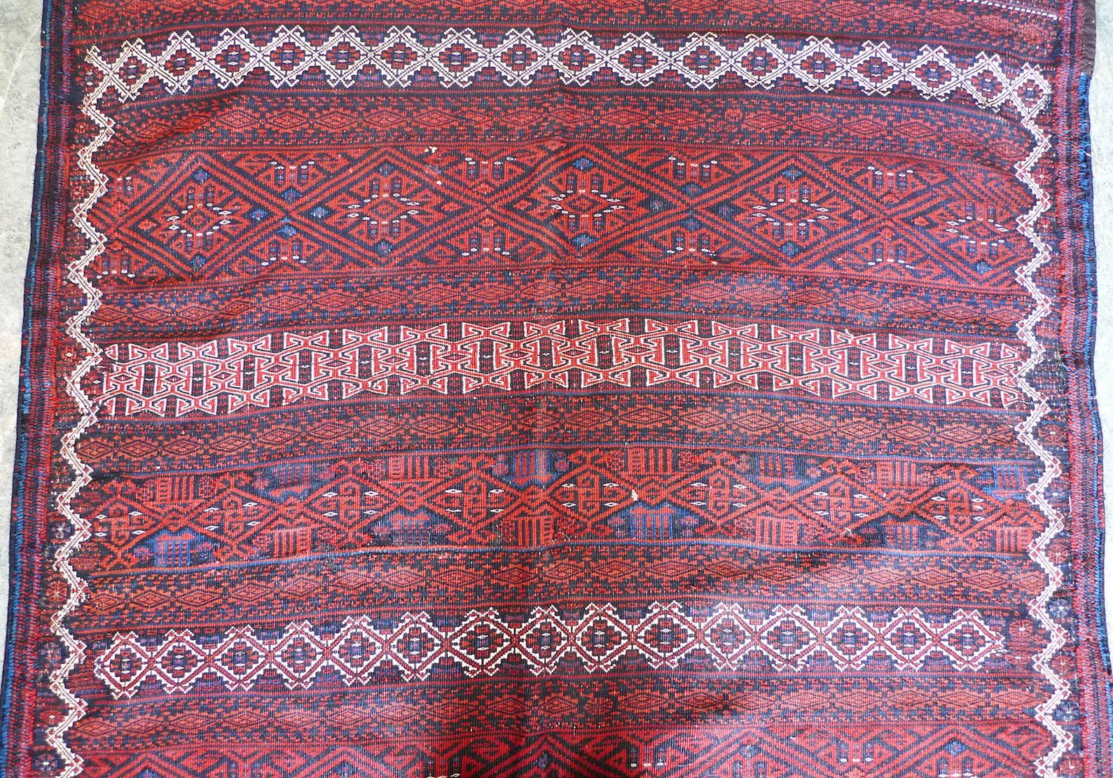 Persian 1940s Balochistan Soumak Flatweave Wool Rug For Sale 1