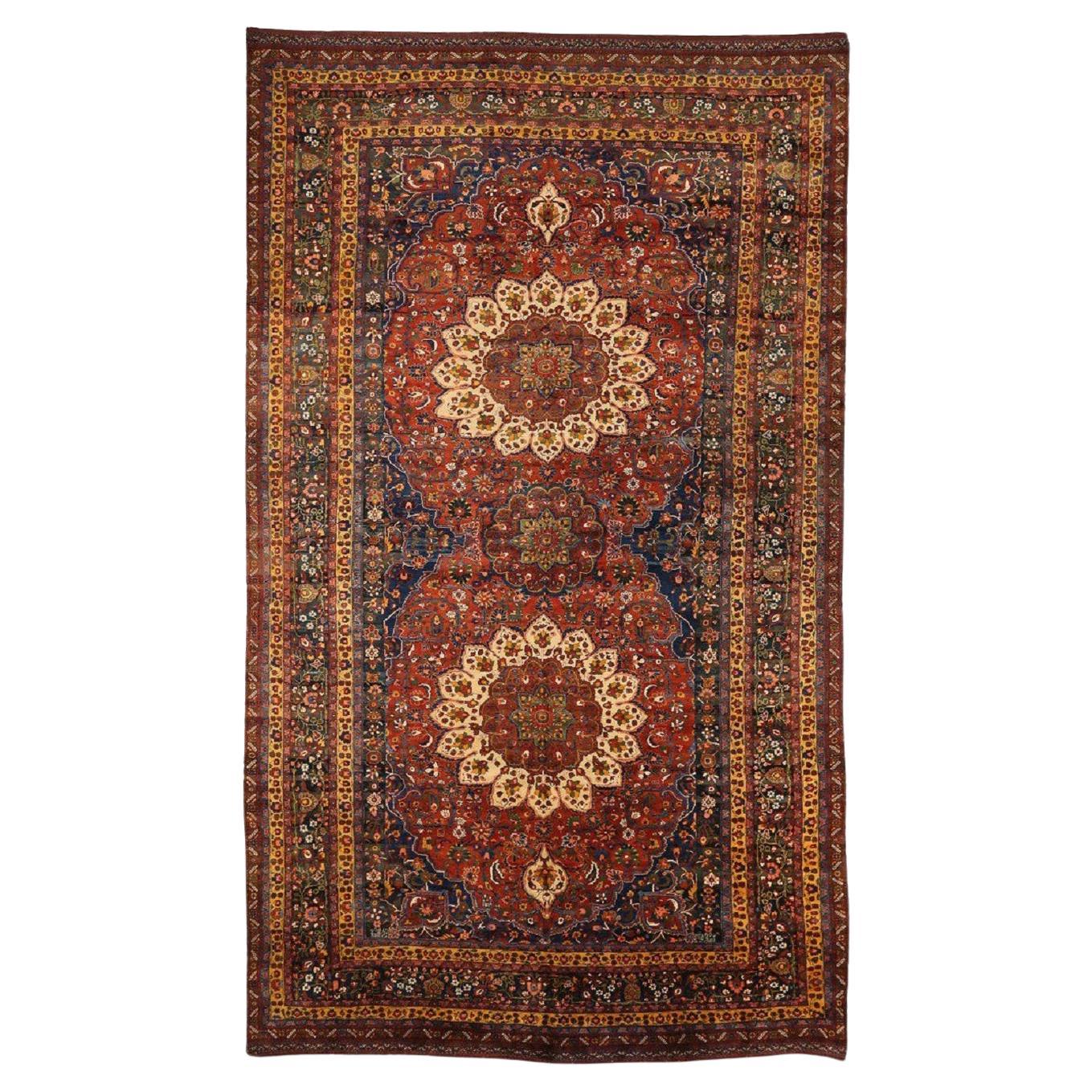 Persische Afshar Over Size Teppich CIRCA 1910 - Wolle Elfenbein Marineblau Rot Gelb 72315