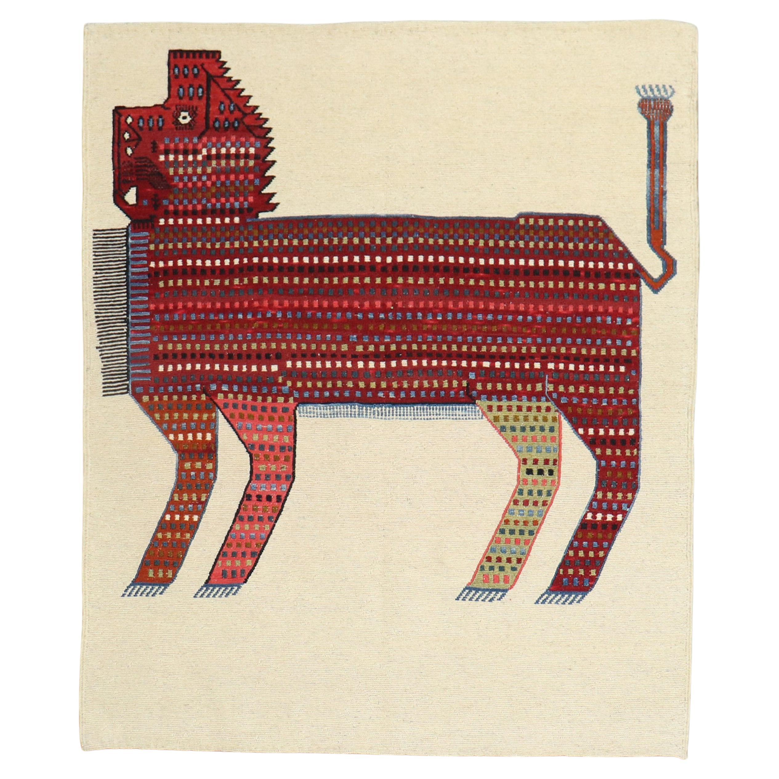 Hey Dude Pictorial Persian Kilim Wall Hanging For Sale at 1stDibs