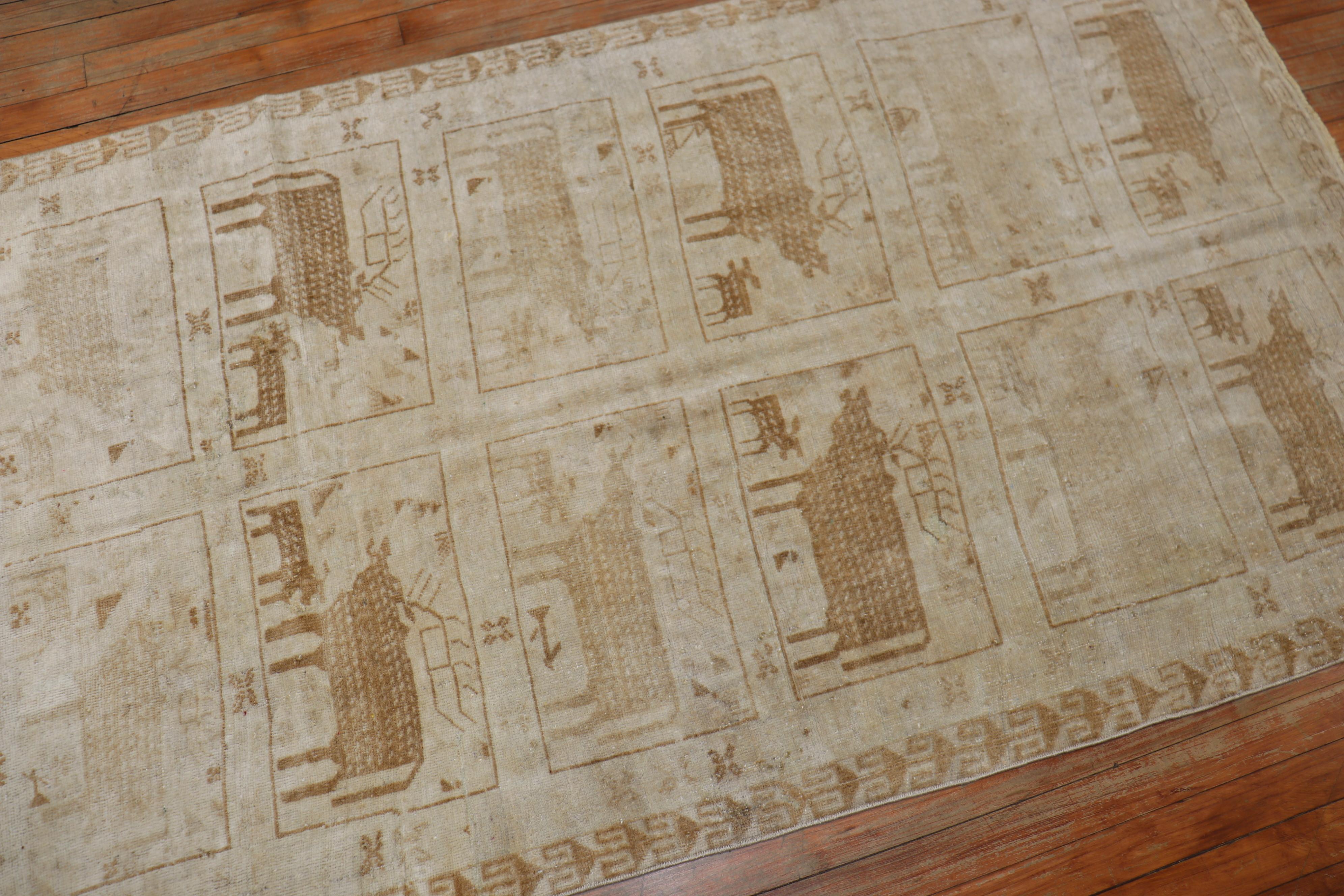 Wool Persian Animal Motif Goat Deer Scatter Neutral Color Rug