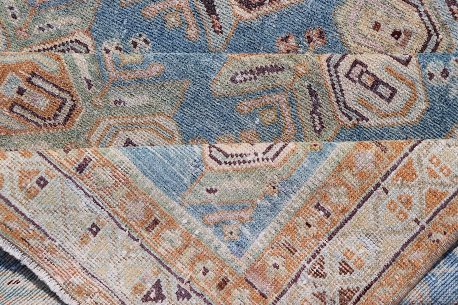 Persian Antique Afshar Rug in Light Blue Background With Tribal Floral Motifs  For Sale 4