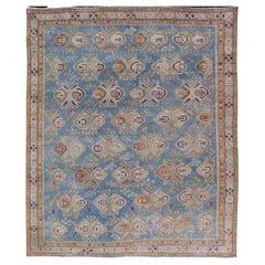 Persian Antique Afshar Rug in Light Blue Background With Tribal Floral Motifs 