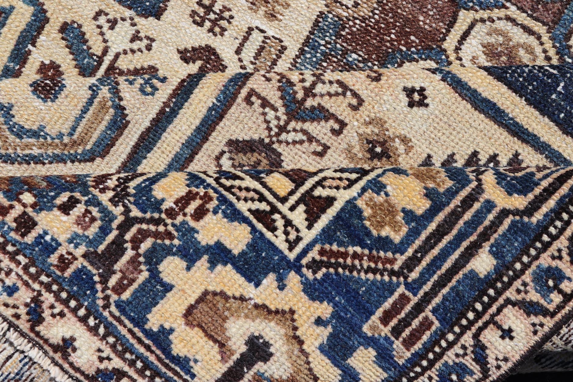 Persian Antique Hamadan Rug In Blue With A Medallion and Geometric Design For Sale 4