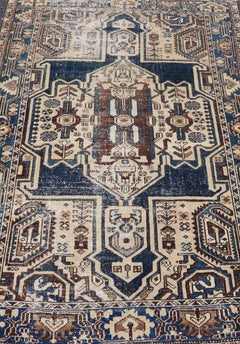 Persian Antique Hamadan Rug In Blue With A Medallion and Geometric Design