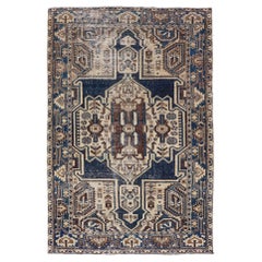 Persian Antique Hamadan Rug In Blue With A Medallion and Geometric Design