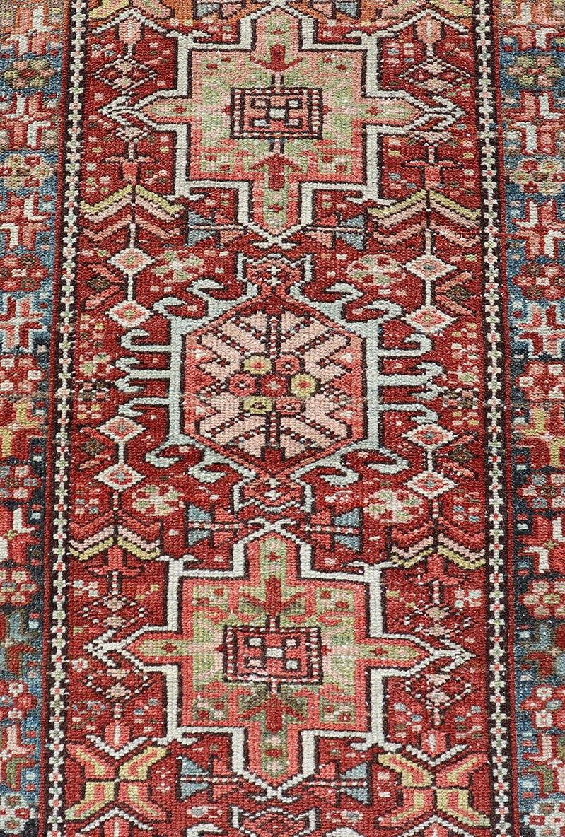 Persian Antique Heriz Distressed Small Runner with Geometrics in Multi-Color For Sale 2