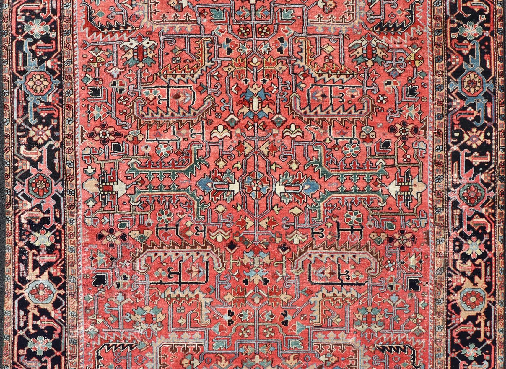 Persian Antique Heriz Rug with All-Over Geometric Design in Jewel Tones For Sale 4