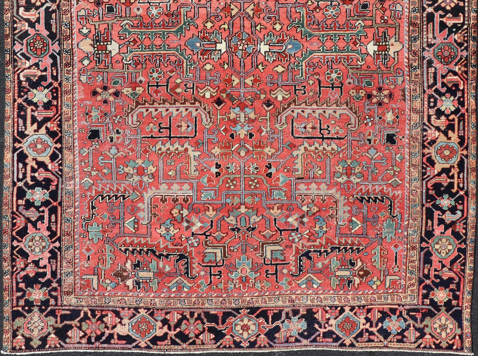 Persian Antique Heriz Rug with All-Over Geometric Design in Jewel Tones For Sale 5