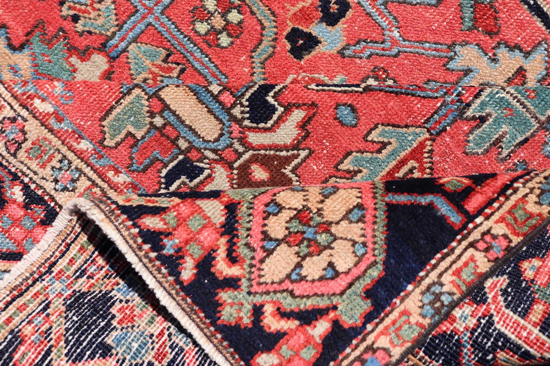 Persian Antique Heriz Rug with All-Over Geometric Design in Jewel Tones For Sale 6