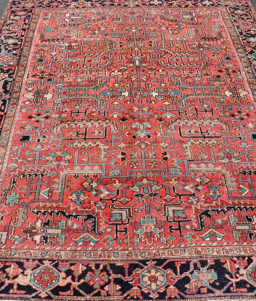 Persian Antique Heriz Rug with All-Over Geometric Design in Jewel Tones.Keivan Woven Arts / Rug / EMB-22161-15110, country of origin / type: Iran /Heriz, circa 1920

Measures: 7'3 x 9'9