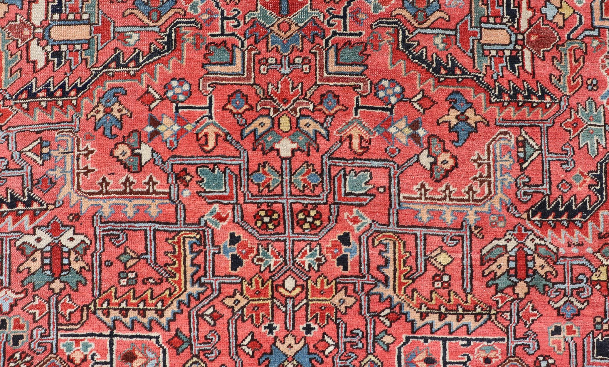 Persian Antique Heriz Rug with All-Over Geometric Design in Jewel Tones In Good Condition For Sale In Atlanta, GA