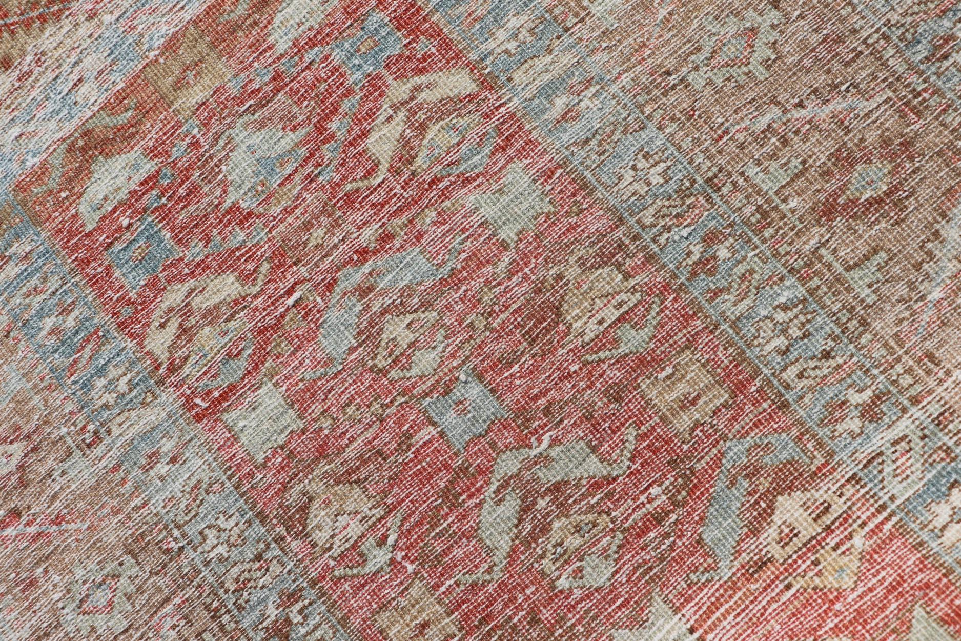 Persian Antique Heriz Runner With All-Over Geometric Design On A Red Field  For Sale 3