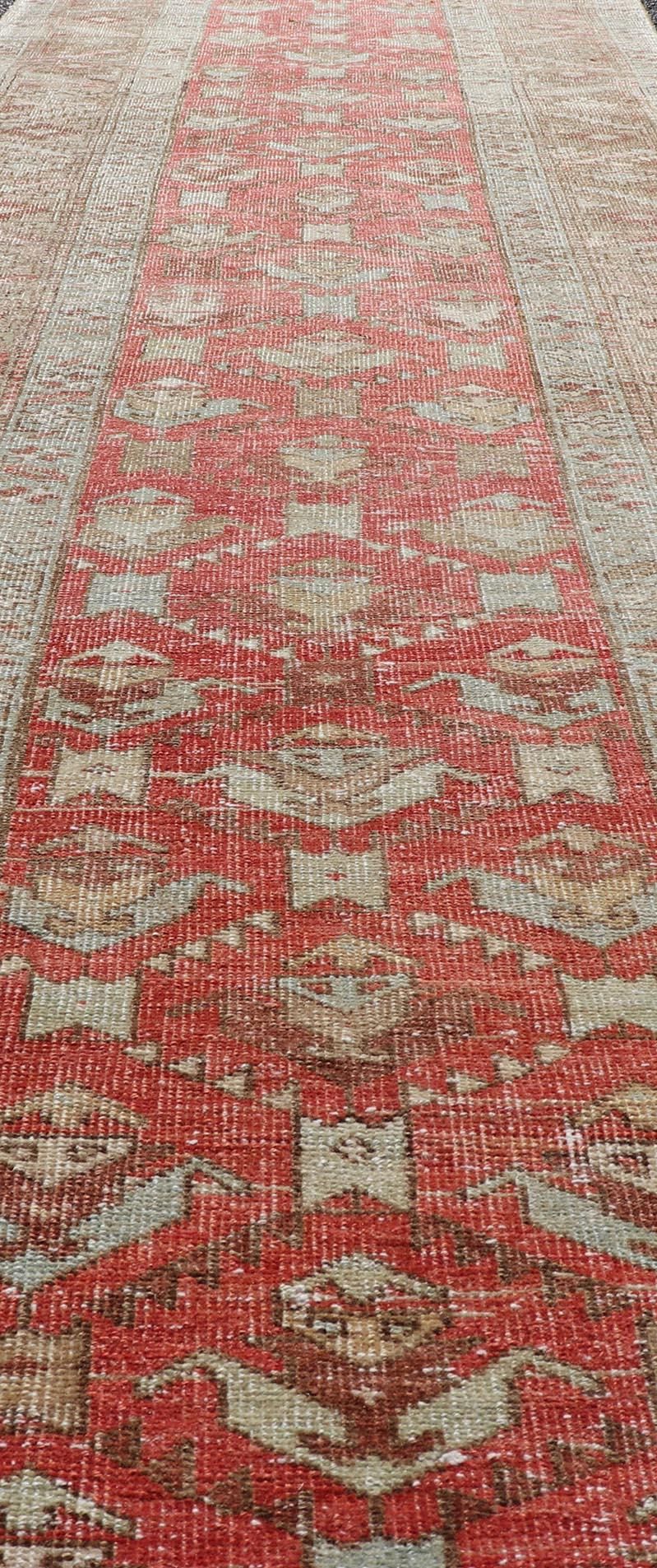 Heriz Serapi Persian Antique Heriz Runner With All-Over Geometric Design On A Red Field  For Sale
