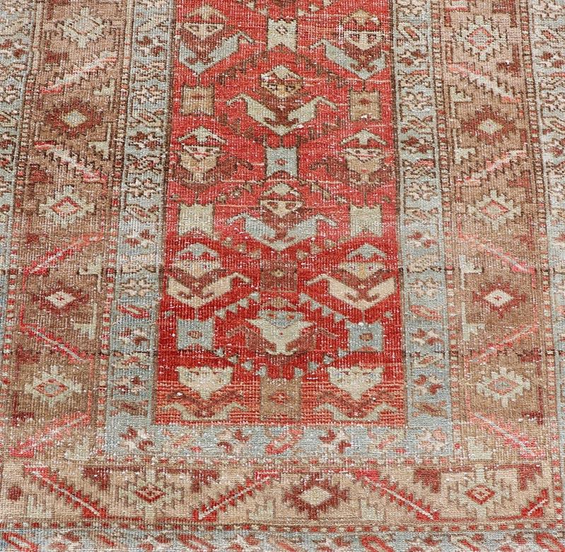 Persian Antique Heriz Runner With All-Over Geometric Design On A Red Field  In Good Condition For Sale In Atlanta, GA