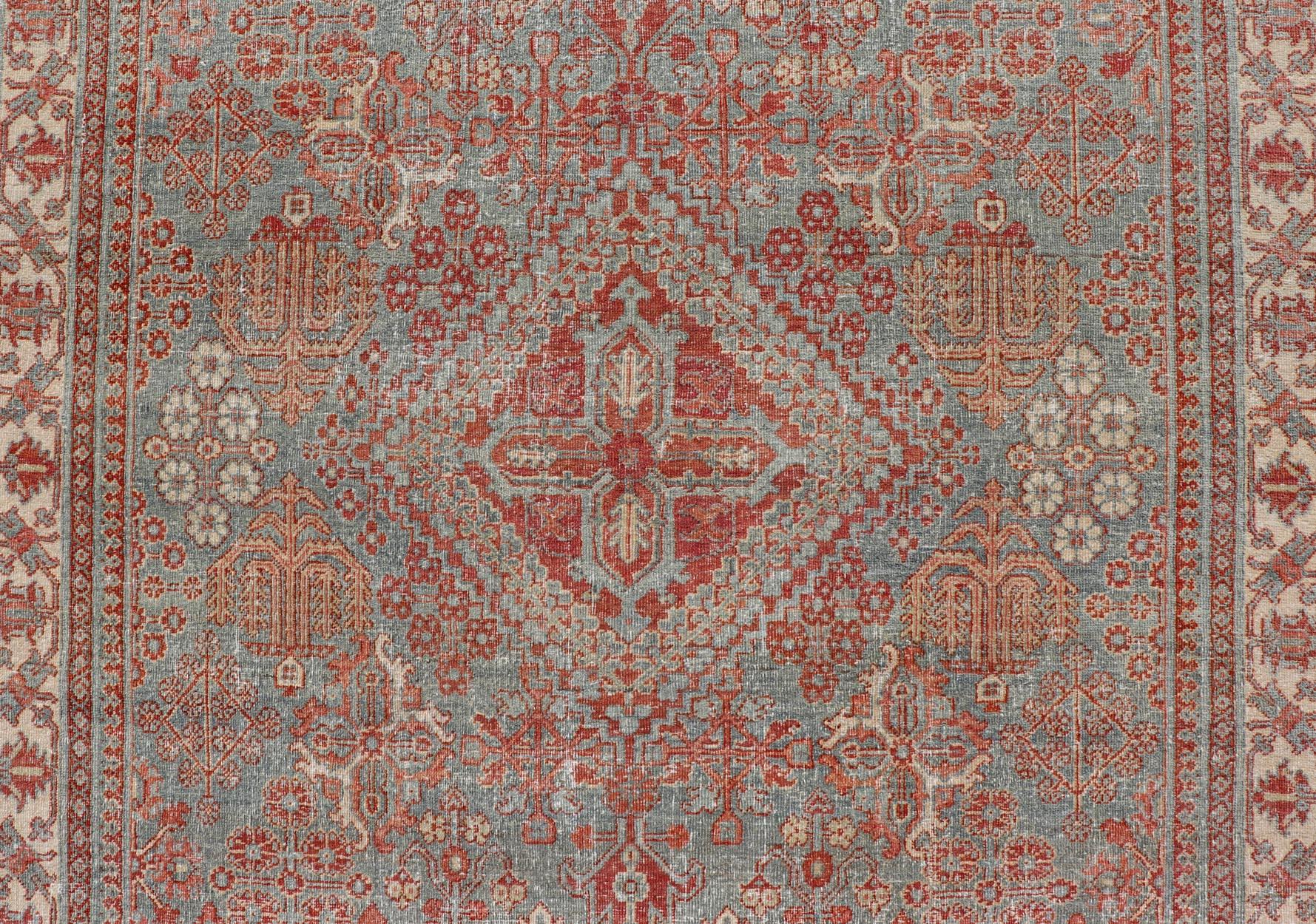 Persian Antique Joshegan Rug with Geometric Medallion Design in Soft Red's For Sale 4