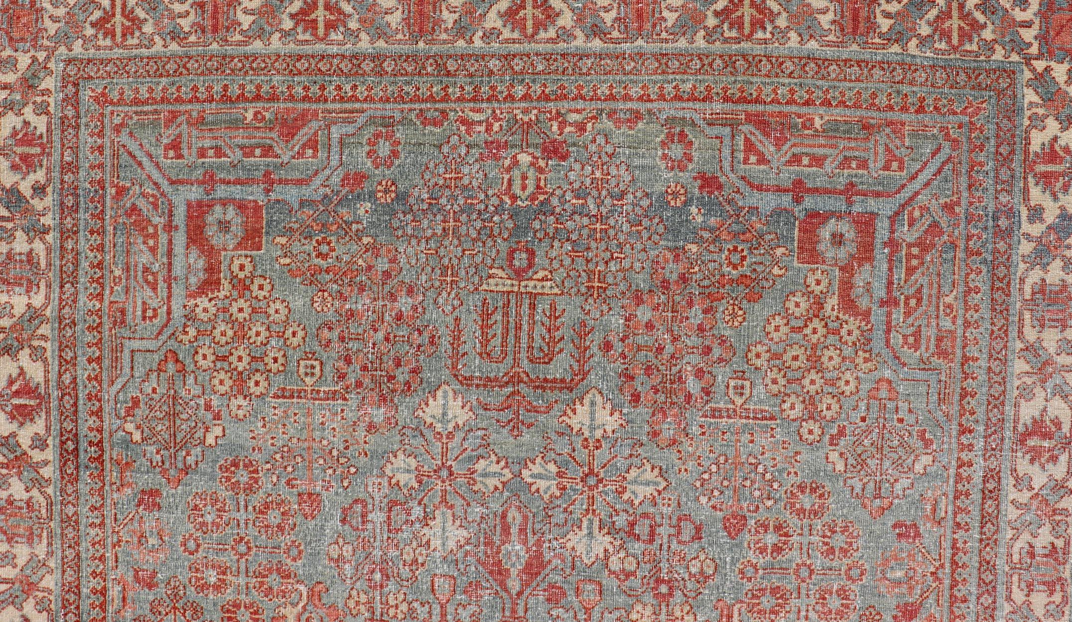 Persian Antique Joshegan Rug with Geometric Medallion Design in Soft Red's For Sale 5