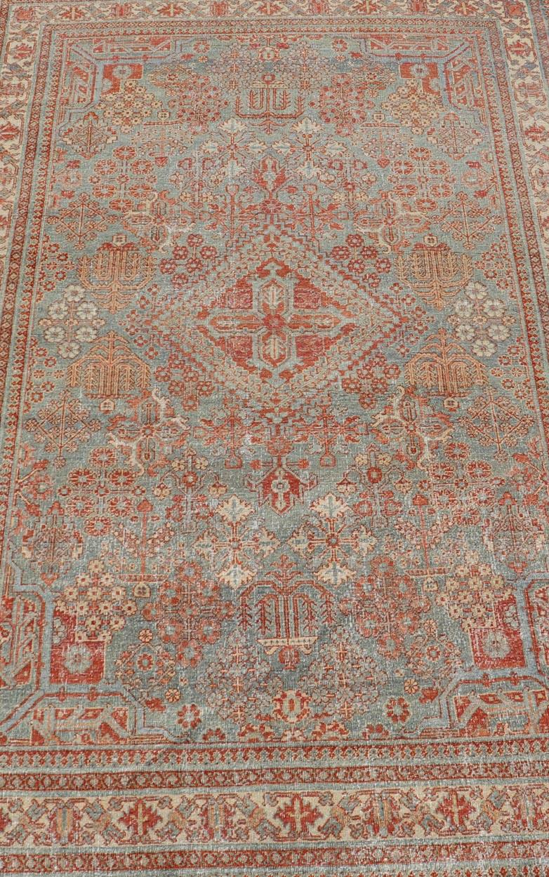 Persian Antique Joshegan Rug with Geometric Medallion Design in Soft Red's For Sale 2
