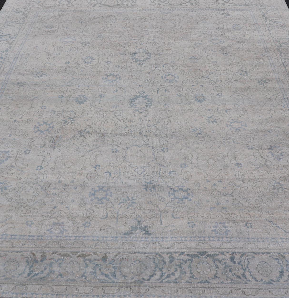Tappeto persiano antico Mahal nei toni del crema e del blu (8'11