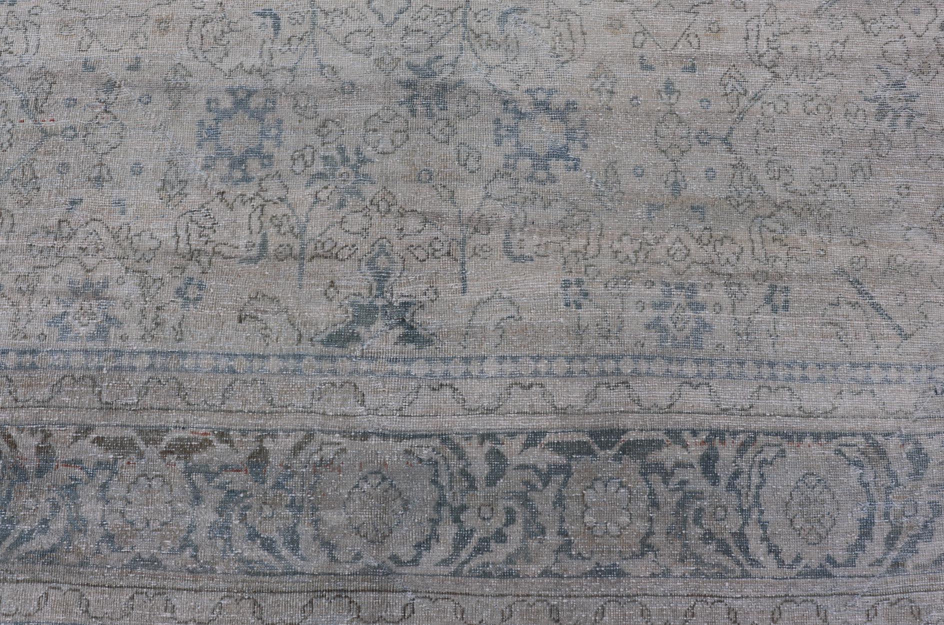 Tappeto persiano antico Mahal nei toni del crema e del blu (8'11